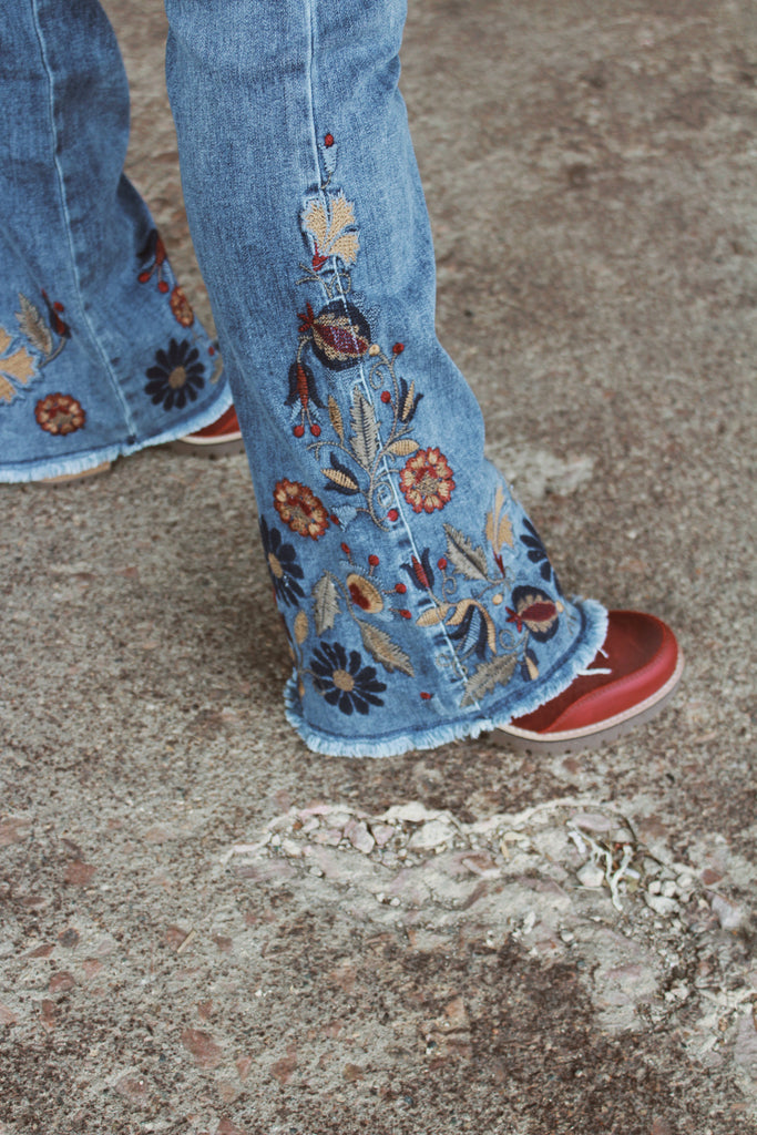 Flare Embroidered Denim