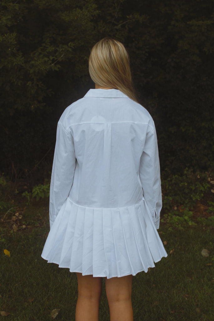 Pleated Button Down Shirt Dress