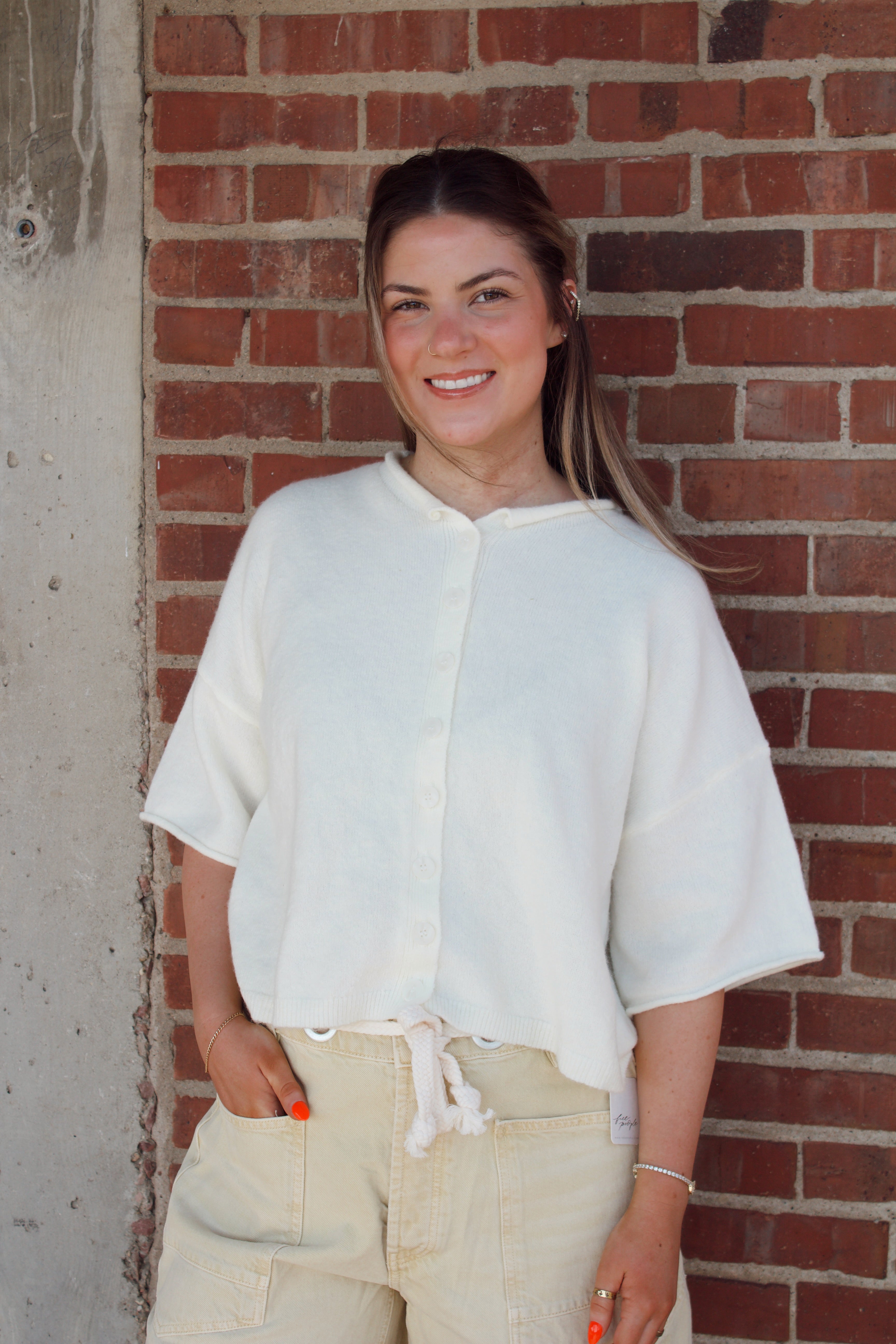 Short Sleeve Cardi Ivory | Threads