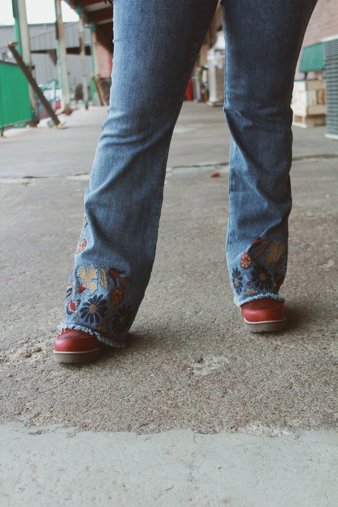 Flare Embroidered Denim