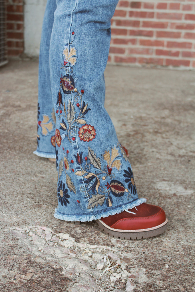Flare Embroidered Denim