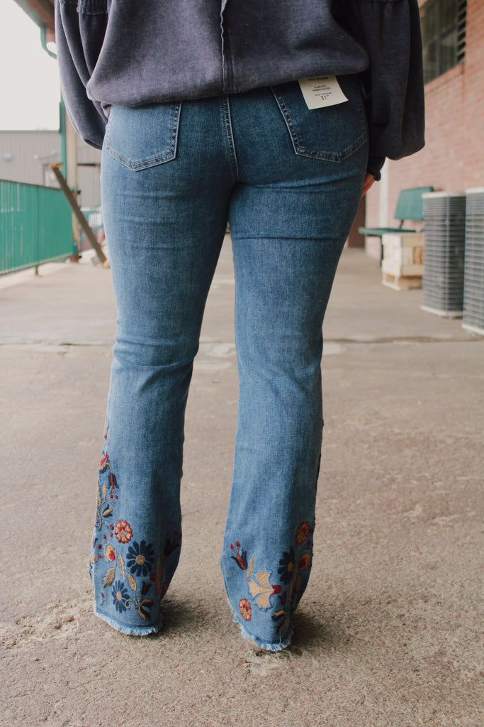 Flare Embroidered Denim