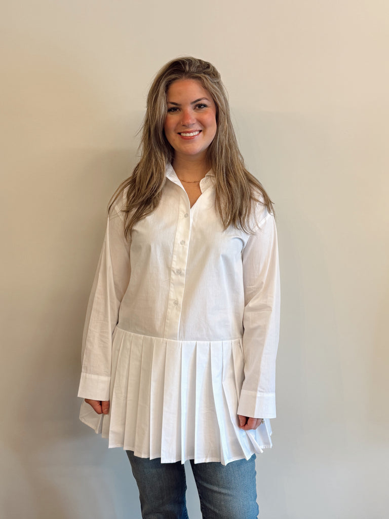 Pleated Button Down Shirt Dress