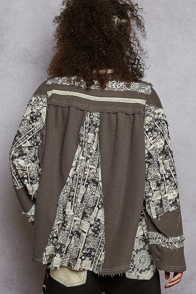High Neck Balloon Sleeve Top Char