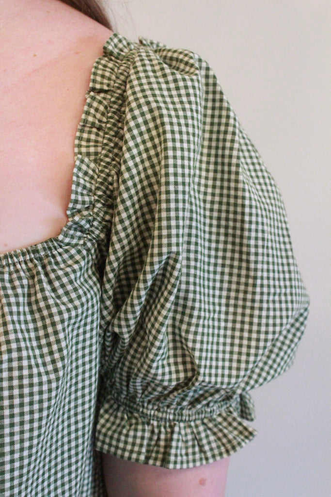 Gingham Olive Romper
