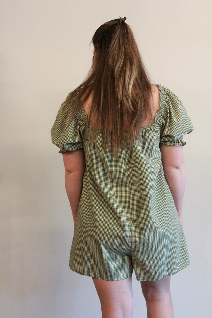 Gingham Olive Romper