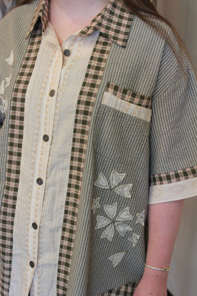 Floral Patch Short Sleeve Button Down