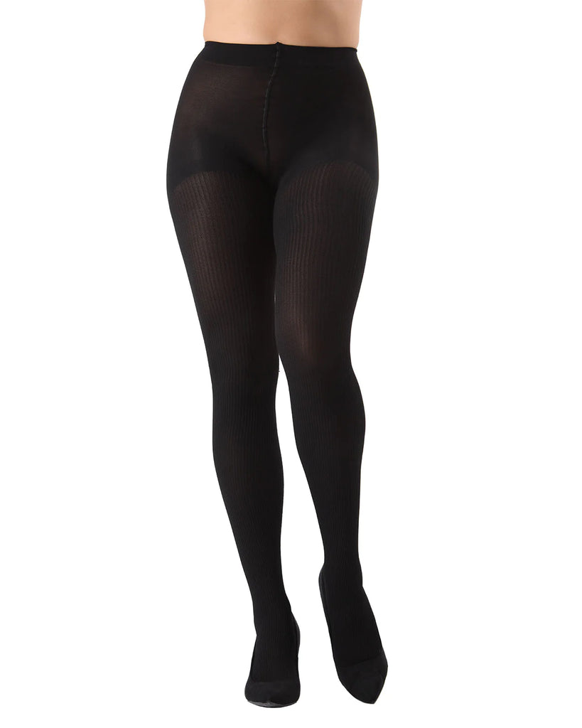 MeMoi | Twin Rib Opaque Tights - Black